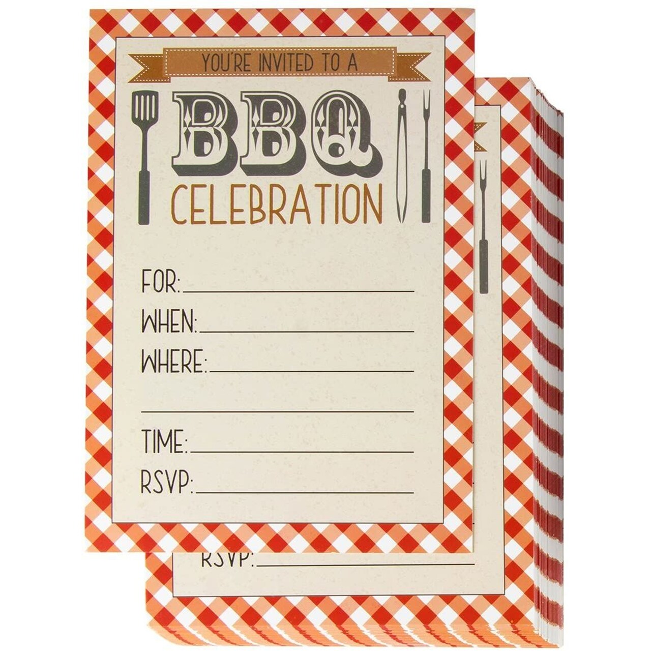 50 Pack BBQ Party Invitation Cards, Fill-in Barbecue Cookout Invites with Envelopes, 5x7 inches